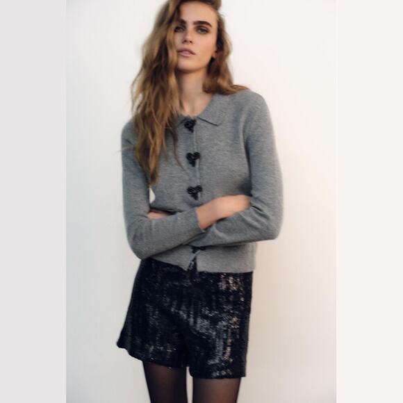 RARE!!! ZARA Gray Embellished Knit Top NWT - Picture 6 of 16